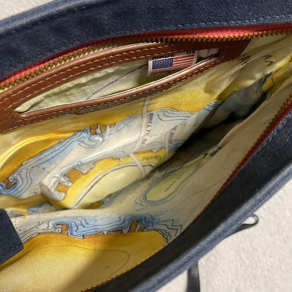 Gunner's Daughter Handbag Blue Canvas Nautical Gold Accent Crossbody Made In USA - Picture 8 of 12